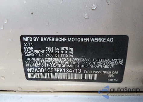 2014 BMW 320I z USA, uszkodzony, nr VIN WBA3B1C57EK134713